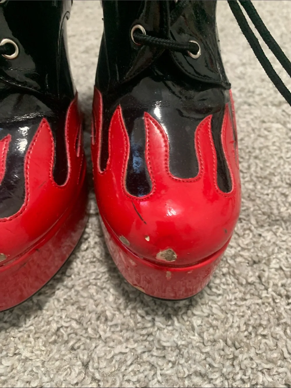 Teaser Black and Red Flames Platform Lace-Up Boots